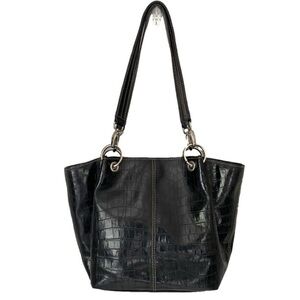 NINE WEST Faux Crocodile Patent Leather Shoulder Bag w/Matching Wristlet, Black